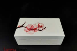 White rectangle lacquer box hand-painted with peach blossom 8*14*H5cm